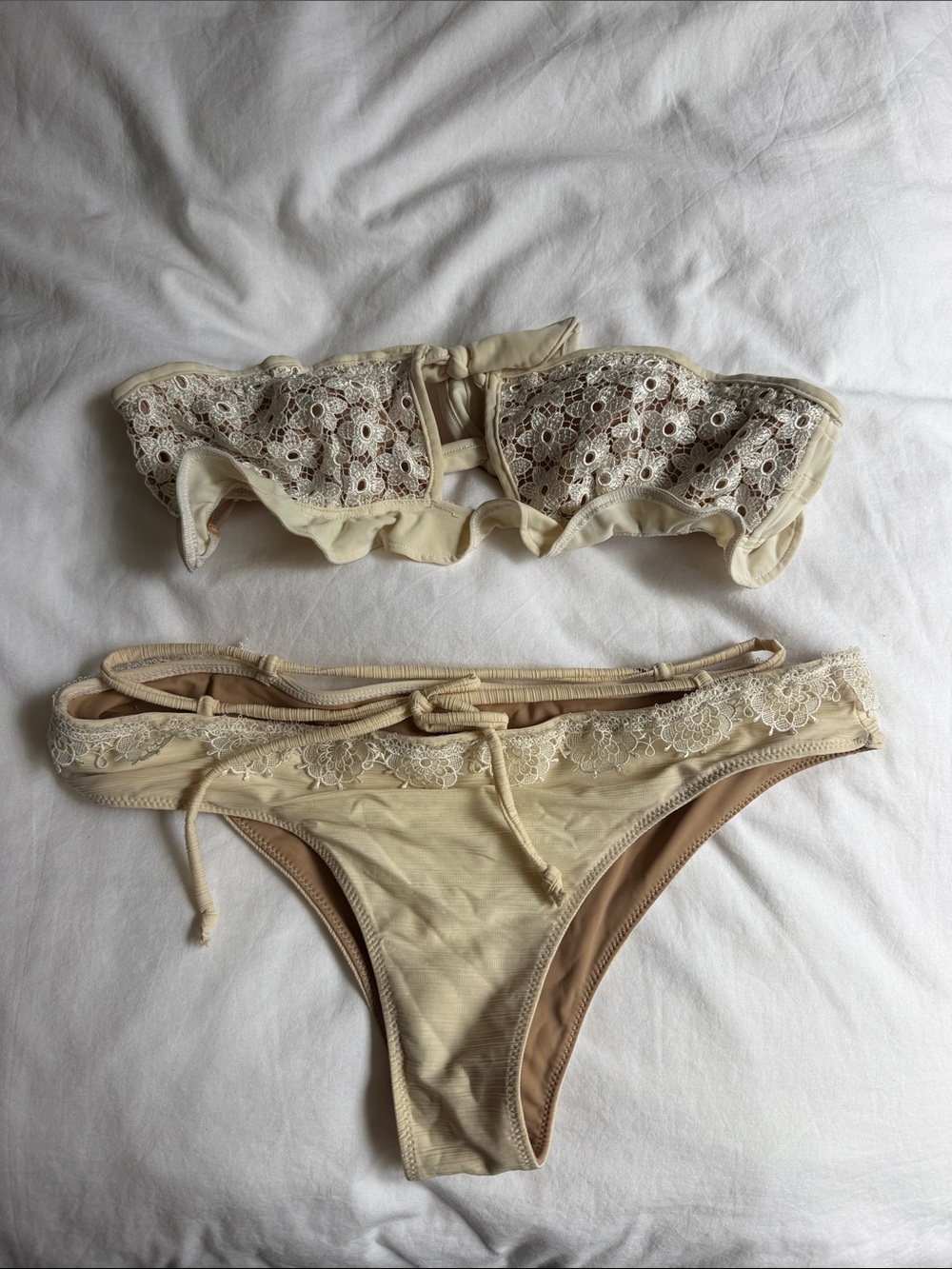 For Love And Lemons Cream Lace Bandeau Bikini Set